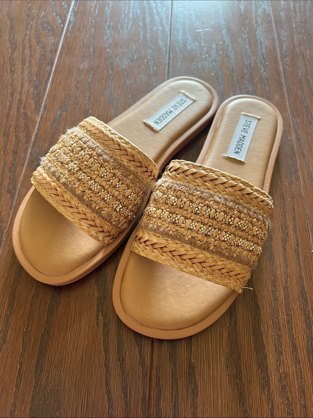 Steve Madden Woven Tan Braided Slide Sandals